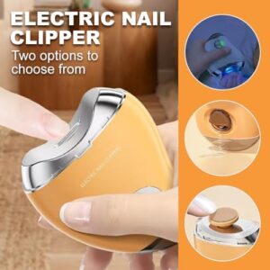 2 in 1 Electric Polishing Automatic Nail Clippers, 2025 Upgraded Electric Nail Clippers for Adults, Electric Toe Nail Clippers for Thick Toenails Seniors, Finger Nail Clippers Nail Trimmer (Yellow)