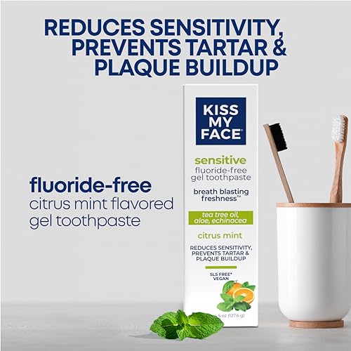 Kiss My Face Sensitive Toothpaste Gel, Citrus Mint Gel, Protection for Sensitive Teeth and Gums, with Tea Tree Oil, Aloe and Iceland Moss, Fluoride Free, Vegan, 4.5 oz, 3 Pack - Image 4