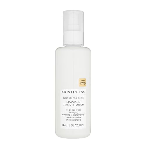 Kristin Ess Castor Oil Leave In Conditioner Spray for Curly, Dry + Damaged Hair - Anti-Frizz Moisturizing Deep Conditioner - Volume + Repair - Color Safe Women's Styling Product - Pear Fragrance