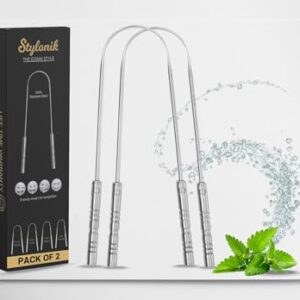 Tongue Scraper for Adults, Metal Tongue Scraper for Good, Fresh Breath & Oral hygiene essentials-100% Stainless Steel U shaped Tongue Cleaner with Friendly Emoji Recognition (Pack of 2)