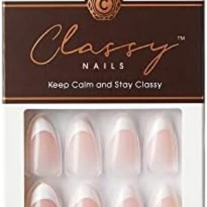 KISS Classy Press On Nails, Nail glue included, 'Dashing', Light White, Medium Size, Almond Shape, Includes 28 Nails, 2g glue, 1 Manicure Stick, 1 Mini File