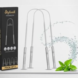 Tongue Scraper for Kids, Metal Tongue Scraper for Good, Fresh Breath & Oral hygiene essentials-100% Stainless Steel U shaped Tongue Cleaner with Friendly Emoji Recognition (Pack of 2)