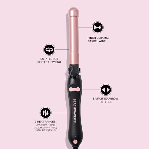 Beachwaver B1 Rotating Curling Iron - Automatic 1 Inch Ceramic Curling Iron - Easy-to-Use Spinning Wand for Long-Lasting Waves - Auto-Shut Off, Travel-Friendly, Dual Voltage (BW160) in Midnight Rose - Image 6