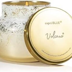 Capri Blue Glimmer Signature Jar - Volcano Scented Candle with Ombre Glass Candle Holder - Luxury Aromatherapy Candle - 19 Oz - White and Gold