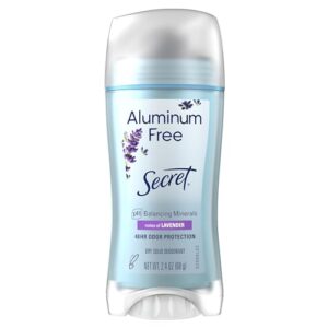 Secret Deodorant Aluminum Free for Women, 48hr Odor Protection, Free of Parabens Dyes Talc & Baking Soda, Lavender Scent, 2.4 oz