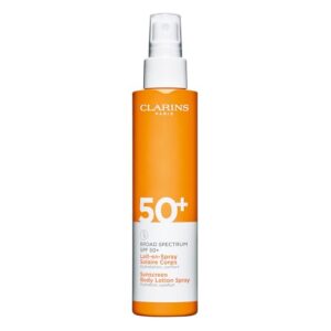 Clarins Body Sunscreen Lotion Spray | Broad Spectrum SPF 50+ | UVA/UVB Protection | Lightweight and No White Cast | Enriched with Antioxidants | All Skin Types, including Sensitive Skin | 5 Ounces