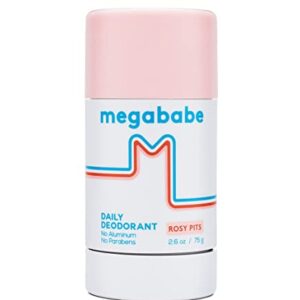 Megababe Daily Deodorant - Rosy Pits | Aluminum-Free, Clear & Clean | 2.6 oz