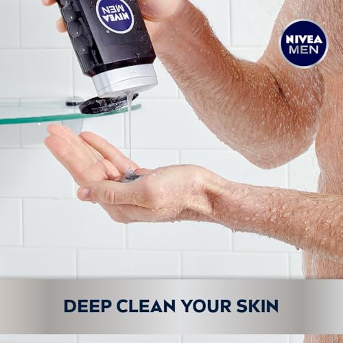 NIVEA MEN DEEP Active Clean Charcoal Body Wash, Exfoliating Body Wash for Men with Natural Charcoal, 3 Pack of 16.9 Fl Oz Bottles - Image 3