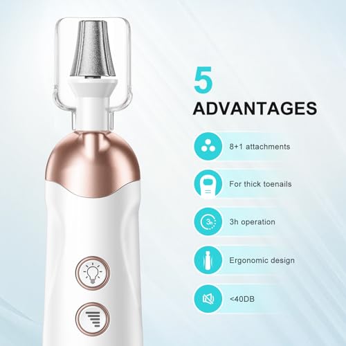 COSLUS Professional Manicure Pedicure Kit: 5 in 1 Electric Nail File Set Toenail Grinder, 5 Speed Cordless Nail Drill for Thick Nail Toenail Cuticle, Hand Feet Trimmer Buffer for Women Men Baby Pets - Image 2
