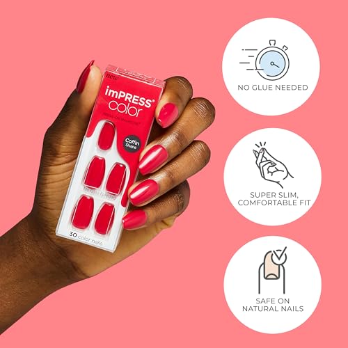 KISS imPRESS No Glue Mani Press On Nails, Color, 'Point Pink', Pink, Short Size, Squoval Shape, Includes 30 Nails, Prep Pad, Instructions Sheet, 1 Manicure Stick, 1 Mini File - Image 4