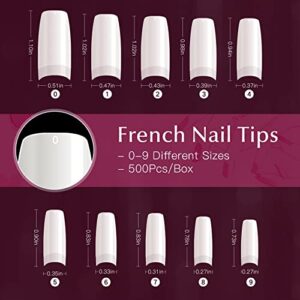 500PCS Half Cover False Nails Tips – Acrylic Nail Tips, krofaue 10 Sizes Lady French Style Acrylic Artificial Tip Manicure with Box for Nail Tips Art Salons and Home DIY