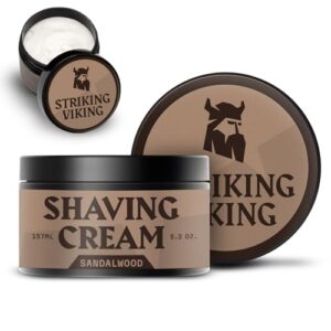 Striking Viking Shaving Cream 5.3 oz- Shave Cream for Men - Sensitive Skin Friendly Shave Cream - Men's Shaving Cream - Shaving Cream for Men (5.3 Oz, Sandalwood)