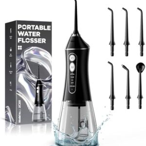 Water Flosser for Teeth Cleaning and Flossing, 5 Modes Rechargeable Cordless Oral Irrigator 320ml Water Tank Teeth Cleaner, IPX7 Waterproof Portable Electric Dentel Flossers for Home and Travel，Black