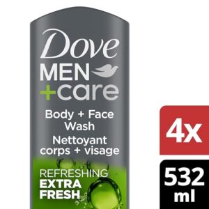 Dove Men+Care Body Wash Extra Fresh 4 Count for Men’s Skin Care Body Wash Effectively Washes Away Bacteria While Nourishing Your Skin 18 oz