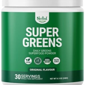 Super Greens Daily Greens Superfood Powder - Certified USDA Organic Green Powder w/20+ Whole Foods, Spirulina Powder, Wheat & Barley Grass - Probiotics, Fiber & Enzymes - Original Flavour, 30 Servings