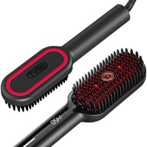 TYMO Hair Straightener Brush - Upgraded Ionic Plus Straightening Brush with Dense Bristles, 16 Temps, Dual Voltage | Heat Brush Straightener for Women | Flat Iron Comb for Thick Curly Hair