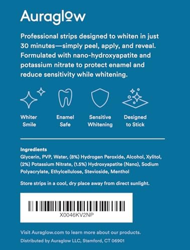 Auraglow Teeth Whitening Strips, Sensitive Whitening Strips, 14 Whitening Treatments, 8% Hydrogen Peroxide with Nano Hydroxyapatite (nHAp) to Reduce Sensitivity and Protect Enamel, 28 Strips, Mint - Image 7