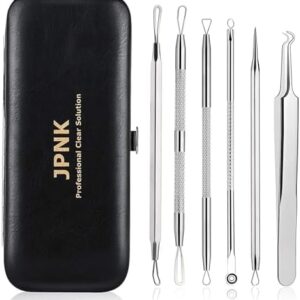 JPNK Blackhead Remover Tool Comedones Extractor Acne Removal Kit for Blemish, Whitehead Popping, 6 Pcs Zit Removing for Nose Face Tools with a Leather Bag