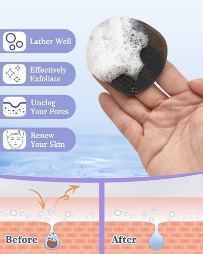 Manmihealth Silicone Back Scrubber & Soft Bath Glove Set 4 PCS(Thick Bristles), Super-Exfoliating Body Scrubber & Super-Lathering Shower Brush Combination, with 2 Free Hooks (Black) - Image 5