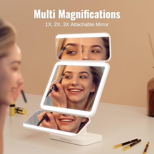 EASEHOLD Makeup Mirror with Lights, Rechargable Lighted Vanity Mirror with 116 LEDs, 1X/2X/3X Magnifying, 3-Color Mirror with LED Lights,5000 mAh Lighted Makeup Mirror, Adjustable Brightness/Angle - Image 2