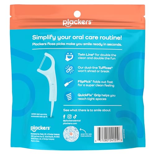 Plackers Twin-Line Dental Flossers, Cool Mint Flavor, Dual Action Flossing System, Easy Storage, Super Tuffloss, 2X The Clean, 300 Count (Pack of 1) - Image 7