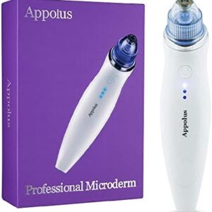 Microdermabrasion Machine - Appolus Premium Diamond Microdermabrasion Anti-Aging SkinTightening Device - 2 Diamond Tips - 5 Heads - Blackhead Blemishes Remover - Pore Line Wrinkle Sagging Minimizer