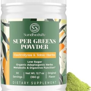 Super Greens Powder Superfood Supplement + Electrolytes & Tonic Herbs | Organic Greens, Adaptogens, Shilajit, Antioxidants, Preobiotic & Probiotic & Postbiotic | for Gut, Energy & Immune | 30 Servings