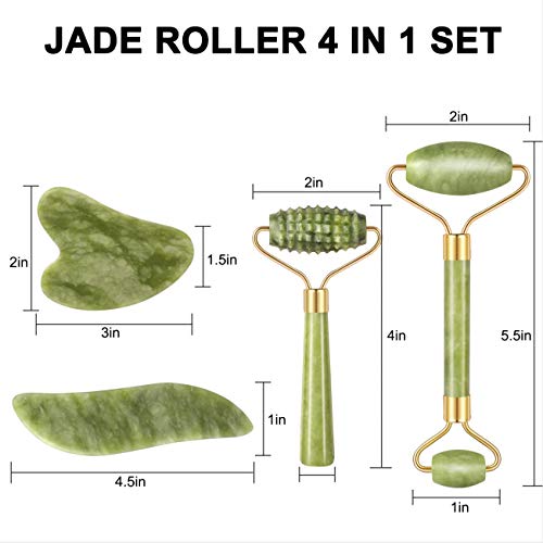 4-pcs Jade Roller & Gua Sha Set, Facial Roller Massager with Gua Sha Scraping Tool, Jade Stone Massager for Anti-aging, Slimming & Firming, Rejuvenate Face and Neck, Remove Wrinkles & Eye Puffiness - Image 7