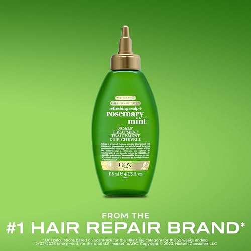 OGX Extra Strength Refreshing Scalp + Rosemary Mint Scalp Treatment, Refreshing Scalp Treatment to Help Remove Scalp Buildup, Minty Leave-In Dry Scalp Treatment for Shiny Hair, 4 fl. Oz - Image 2