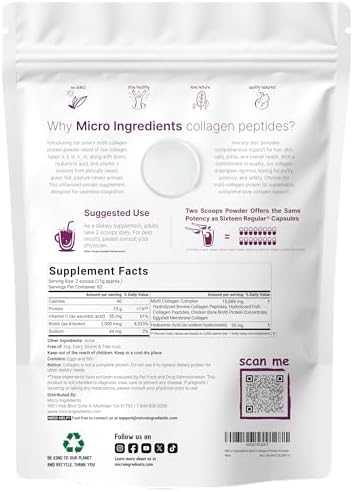 Micro Ingredients Multi Collagen Protein Powder, 2 Pounds – Type I,II,III,V,X with Biotin, Hyaluronic Acid, Vitamin C – Unflavored Collagen Peptides – Keto & Paleo Friendly, Easy Dissolve, Non-GMO - Image 2