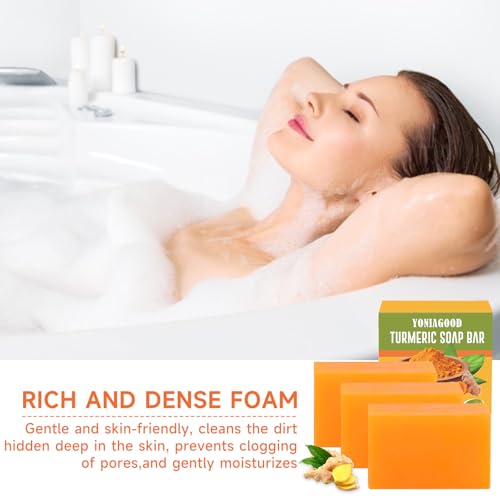 3 PCS Turmeric Soap Bar, Organic Turmeric Bar Soap for Face & Body Cleansing, Handmade Body Bath Soap Deeply Cleanse Body Smooth Skin Moisturizing Soothing, For All Skin Types, Men and Women - Image 8