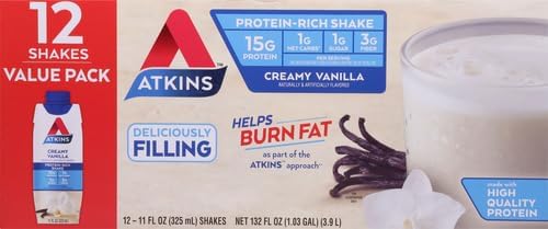 Atkins Creamy Vanilla Protein Shake, 15g Protein, Low Glycemic, 2g Net Carb, 1g Sugar, Keto Friendly, 12 Count - Image 2
