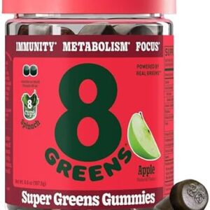 8Greens Supergreens Gummies | Super Greens Powder Superfood Gummy for Metabolism, Immunity & Focus, Digestive Health Enzymes, Organic: Chlorella, Spirulina, Aloe Vera, Apple Flavor, 50 Count