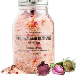 Pink Himalayan Bath Salt with Rose Petals -100% Natural Aromatherapy and Relaxation - Ylang Ylang Grapefruit Essential Oil Bath Salts for Women Relaxing-Cruelty-Free Cleanse Revitalize & Soothes Skin