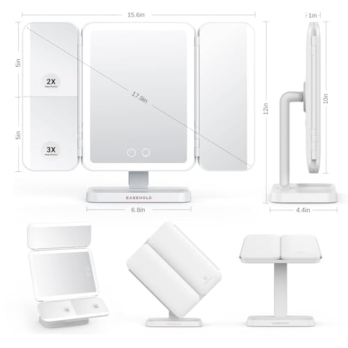 EASEHOLD Makeup Mirror with Lights, Rechargable Lighted Vanity Mirror with 116 LEDs, 1X/2X/3X Magnifying, 3-Color Mirror with LED Lights,5000 mAh Lighted Makeup Mirror, Adjustable Brightness/Angle - Image 8