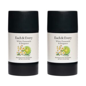 Each & Every All Natural Deodorant for Men & Women - Aluminum- Free, Sensitive Skin, Plant-Based, Baking Soda-Free, Long Lasting Odor Control - White Chamomile & Bergamot Travel Size Multipack, 2.5oz