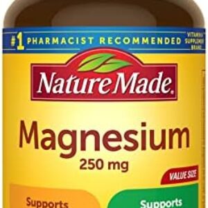 Nature Made Magnesium Oxide 250 mg, Magnesium Supplement for Muscle, Heart, Bone and Nerve Health Support, 200 Tablets, 200 Day Supply