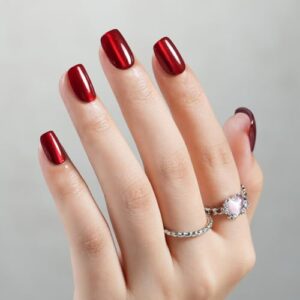 Cat Eye Press on Nails Red – Christmas Press on Nails Short Square Glue On Nails False Nails, Stick On Nails in 32 Sizes -160PCS Soft Gel Fake Nails Kit