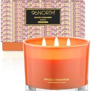 96NORTH Luxury Spiced Cinnamon Candle | Large 3 Wick Jar Candle | Up to 50 Hours Burning Time | 100% Natural Soy Wax | Relaxing Aromatherapy Aesthetic Candles | Housewarming Gift for Men and Women