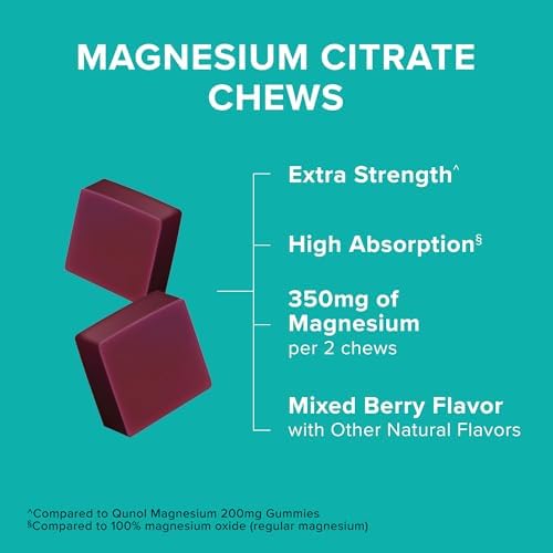 Qunol Magnesium Citrate Soft Chews, 350mg Extra Strength Magnesium Supplement, High Absorption to Support Nerve, Bone and Muscle Health, 90 Count - Image 2