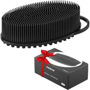 Metene Silicone Exfoliating Body Scrubber with Loop, Body Scrubber for Men and Women, Silicone Loofah for Shower, Soft Silicone Body Scrubber for Shower and Bath Skincare Routine (Black)