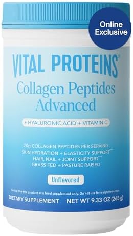 Vital Proteins Collagen Powder Supplement Hydrolyzed Peptides with Hyaluronic Acid and Vitamin C - Non-GMO, Dairy & Gluten Free Unflavored, 9.33oz