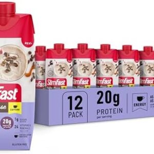 SlimFast Protein Shake with Caffeine, Caramel Macchiato- 20g Protein, Meal Replacement Shakes, High Protein with Low Carb and Low Sugar, 24 Vitamins and Minerals, (Pack of 12)