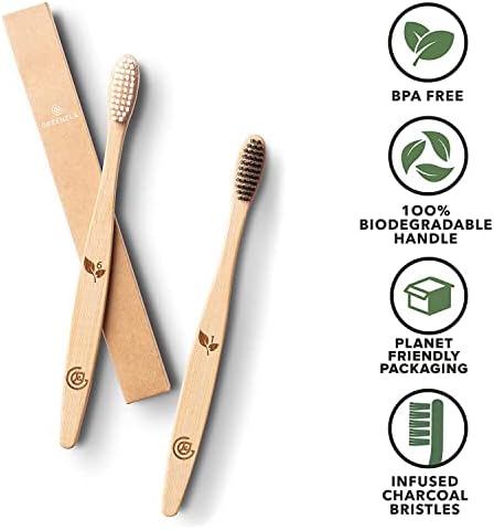 Greenzla Organic Bamboo Toothbrushes, 12 Pack Sturdy BPA Free Soft Bristles Toothbrushes for Adults with Toothbrush Travel Case & Charcoal Dental Floss, Biodegradable & Compostable Wooden Toothbrushes - Image 2
