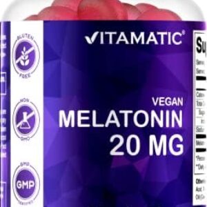 Vitamatic Melatonin 20mg Gummies for Adults, 30 Servings - 60 Vegetarian Gummies - Non-Habit Forming Supplement (60 Gummies (Pack of 1))