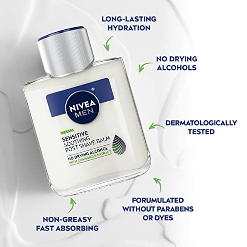 NIVEA MEN Sensitive Soothing Post Shave Balm with Vitamin E, Pro-Vitamin B5 and Chamomile Extract, Alcohol Free After Shave Balm for Men, 3 Pack of 3.3 Fl Oz Bottles - Image 6