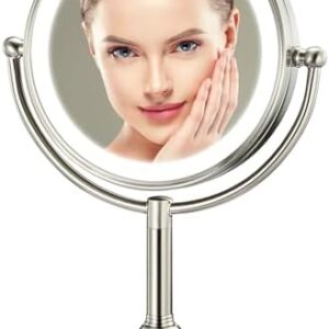 Professional 8.5" Large Lighted Makeup Mirror with Brighter Lights, 1X/10X True HD Magnifying Mirror with 3 Color Dimmable Lights, 80 Shadowless LEDs, 360°Swivel Seamless Vanity Mirror, Pearl Nickel