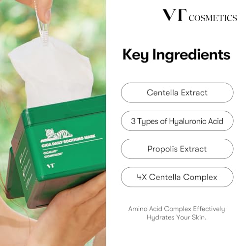 VT COSMETICS Daily Soothing Mask 30ea, Facial Sheet Mask for Moist & Hydrating, 30 Day Supply, Centella Asiatica Face Mask - Image 4