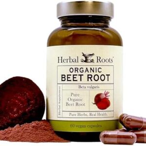 Herbal Roots Organic Beet Root Powder Capsules - 1,500mg per Serving - Certified USDA Organic - Non-GMO - 60 Count Vegan Capsules