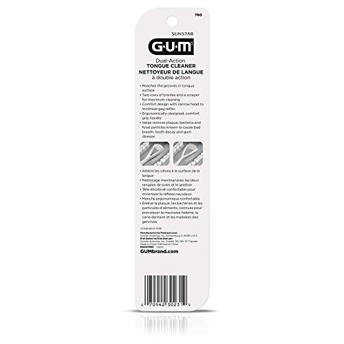 GUM Tongue Cleaner - Dual Action Soft Bristled Tongue Brush with Tongue Scraper for Better Oral Hygiene - Bad Breath Treatment (6pk) - Image 2